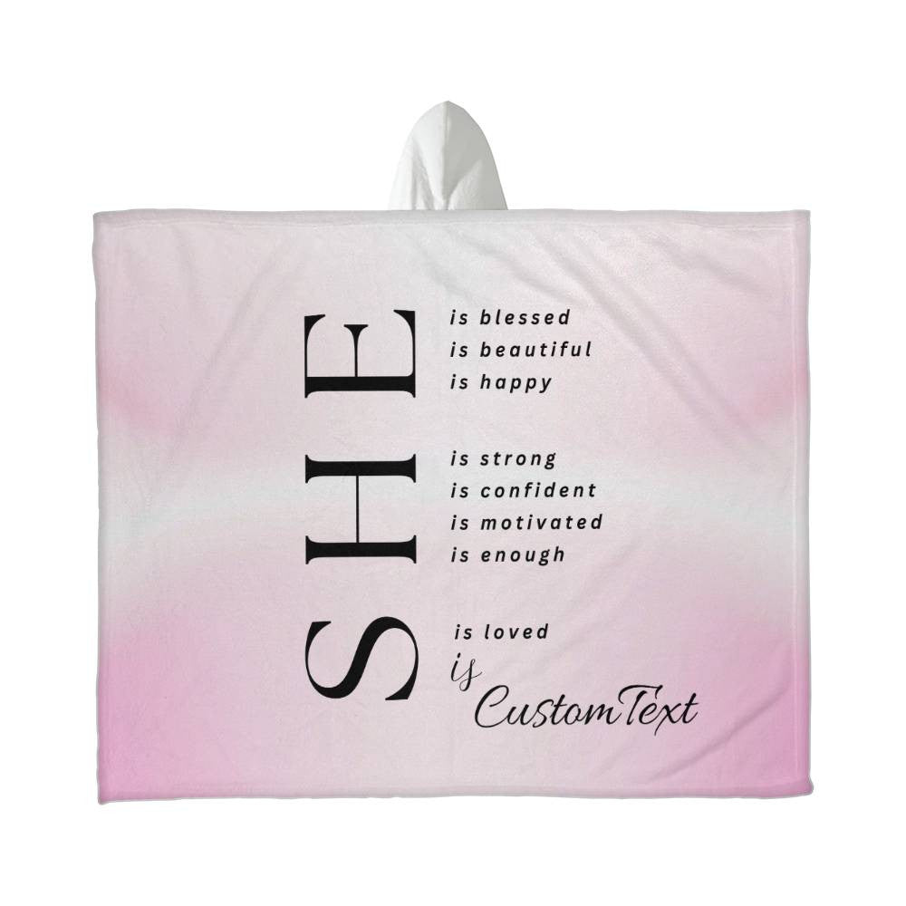 She Is (blessed...) - Luxury Hooded Sherpa Fleece Blanket (70.5" x 52")