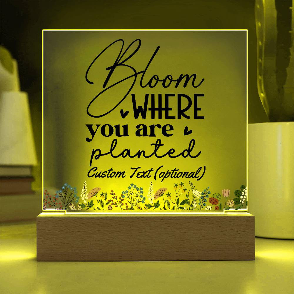 Bloom where you are planted - Acrylic Square Plaque w/LED base