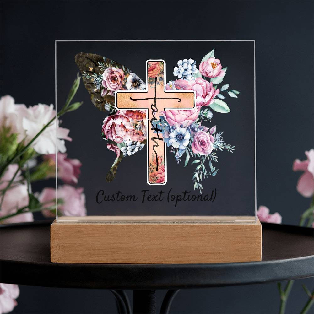 Faith - Acrylic Square Plaque w/LED base