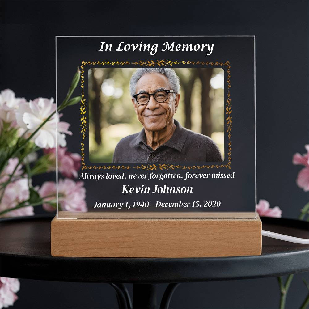 In Loving Memory - Memorial Acrylic Square Plaque w/LED base