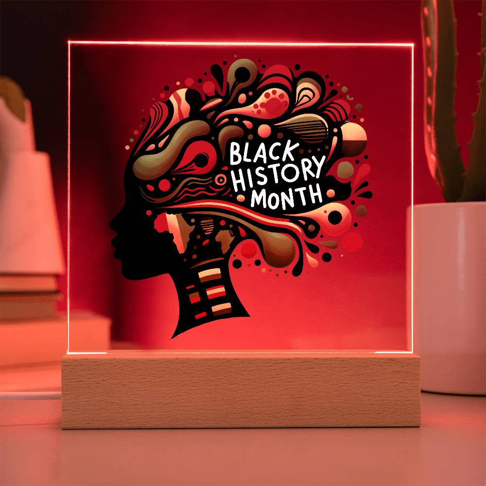 Black History Month Afrocentric Woman - Acrylic Square Plaque w/LED base