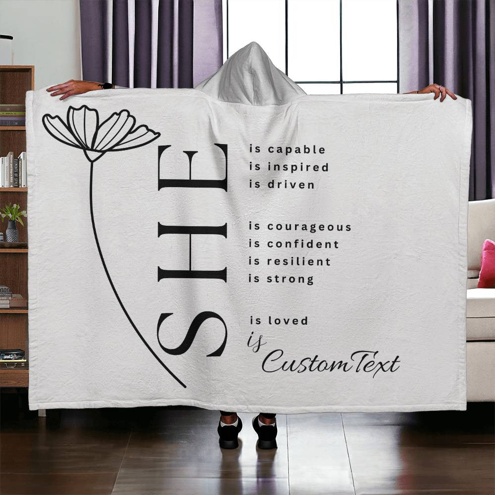 She Is (capable...) - Luxury Hooded Sherpa Fleece Blanket (70.5" x 52")