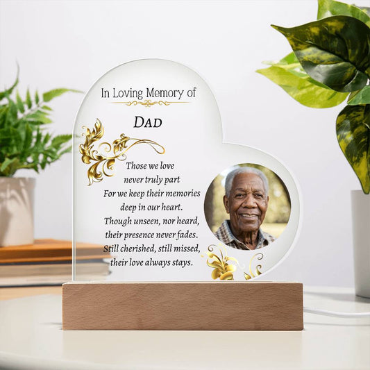 Those we love - Memorial Acrylic Heart Plaque w/LED base