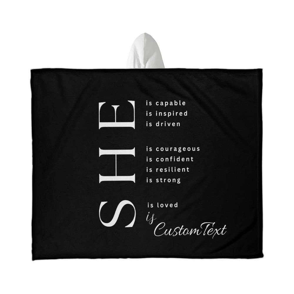 She Is (capable...) - Luxury Hooded Sherpa Fleece Blanket (70.5" x 52")