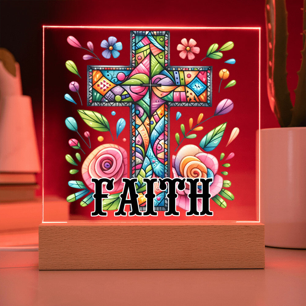 Faith - Acrylic Square Plaque w/LED base