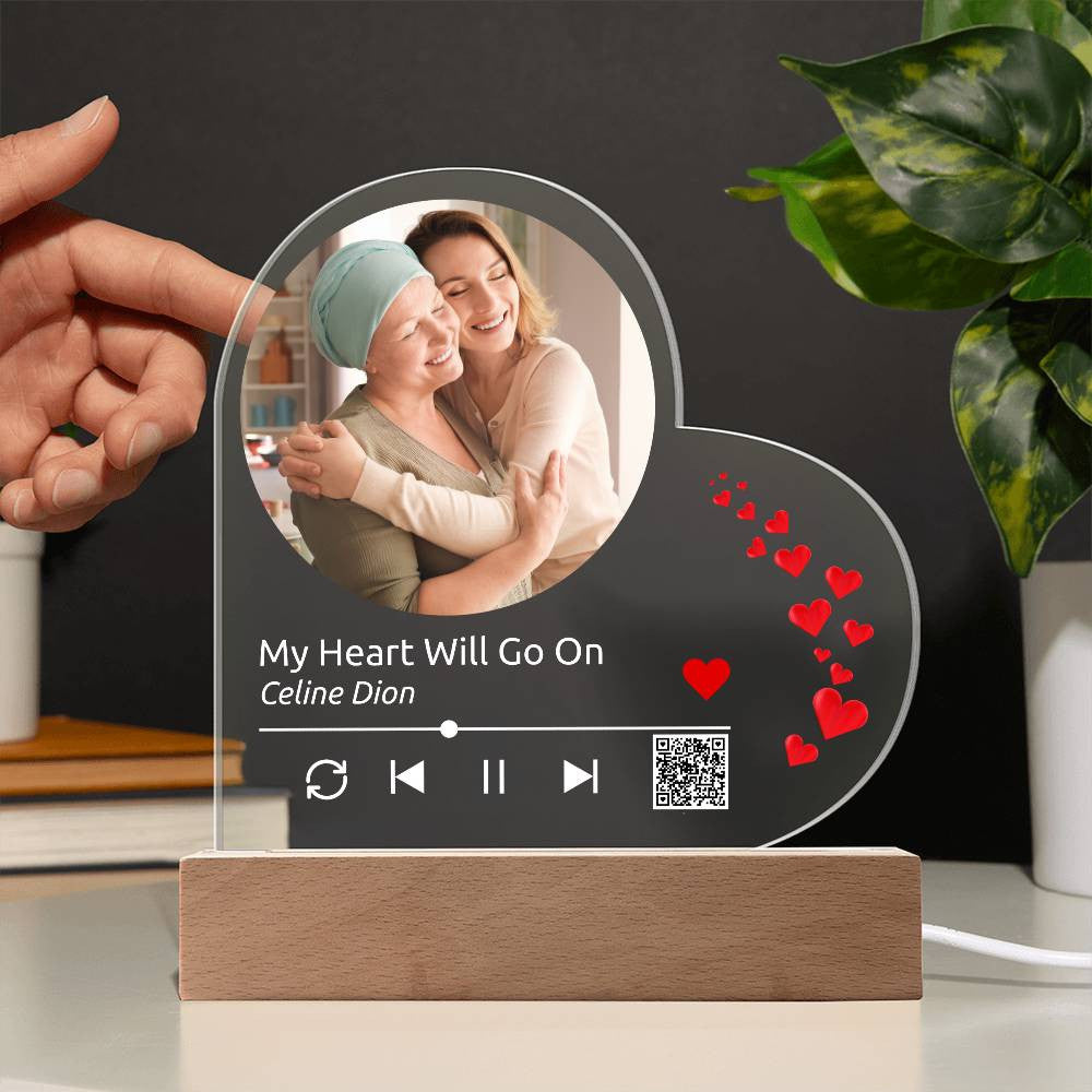 Custom Melody Keepsake w/QR Code - Acrylic Heart Plaque w/LED base