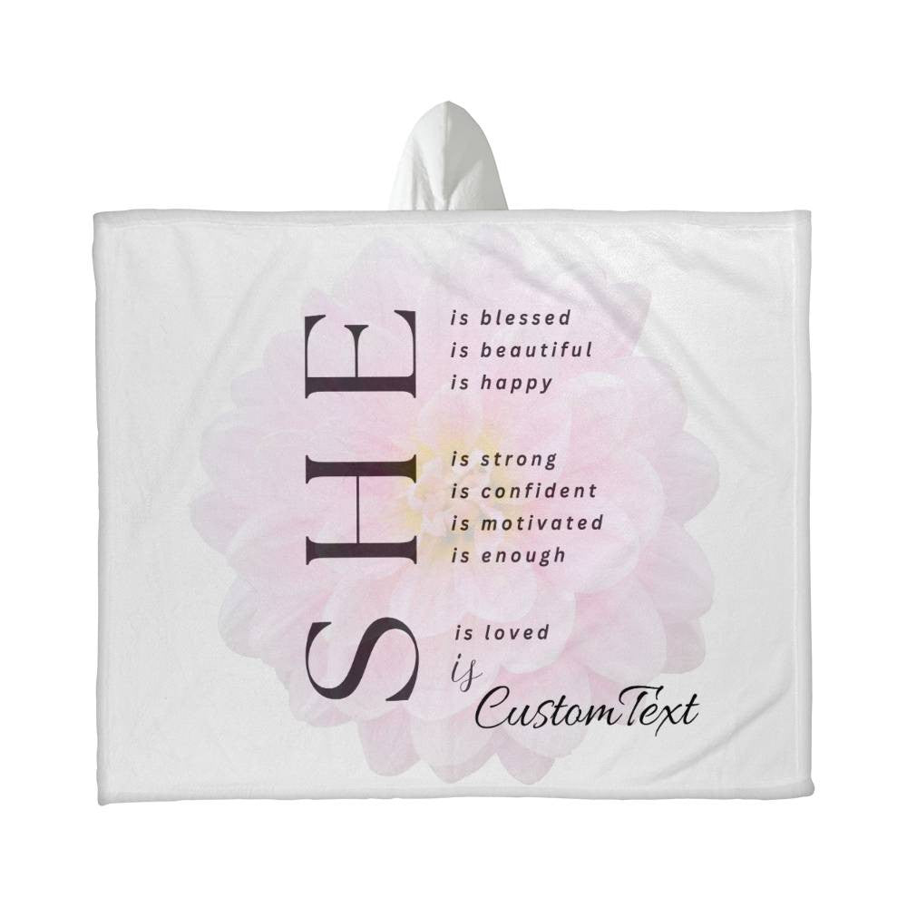 She Is (blessed...) - Luxury Hooded Sherpa Fleece Blanket (70.5" x 52")