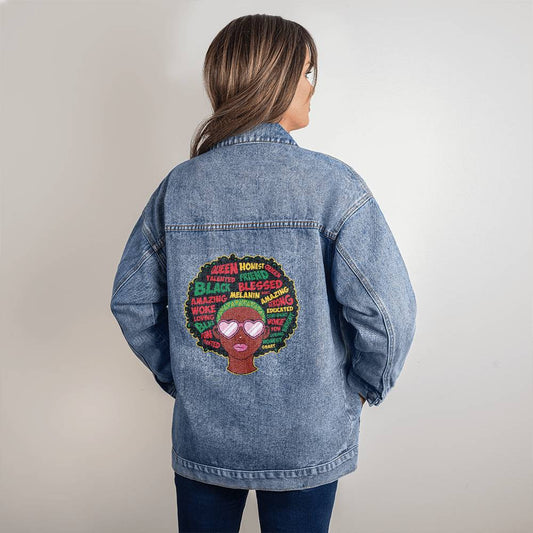 Afro Affirmations Girl - Oversized Women's Denim Jacket