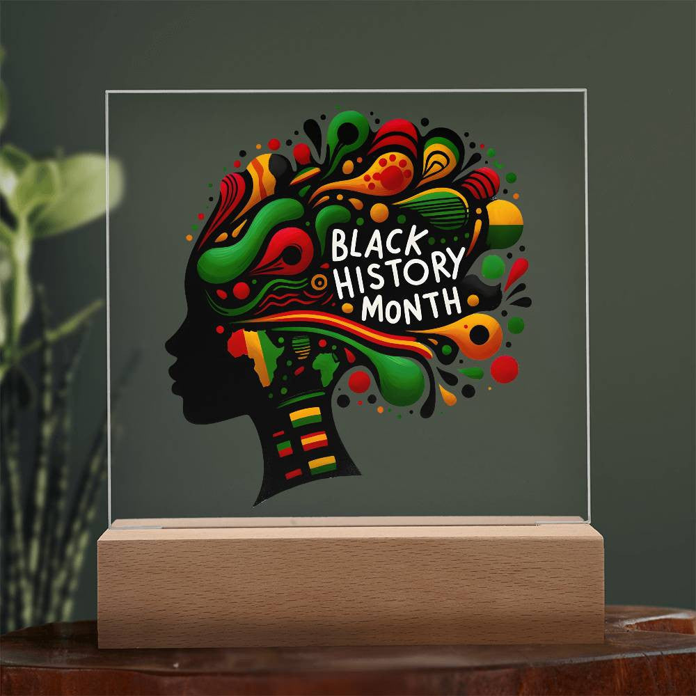 Black History Month Afrocentric Woman - Acrylic Square Plaque w/LED base