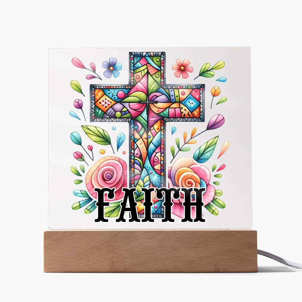 Faith - Acrylic Square Plaque w/LED base