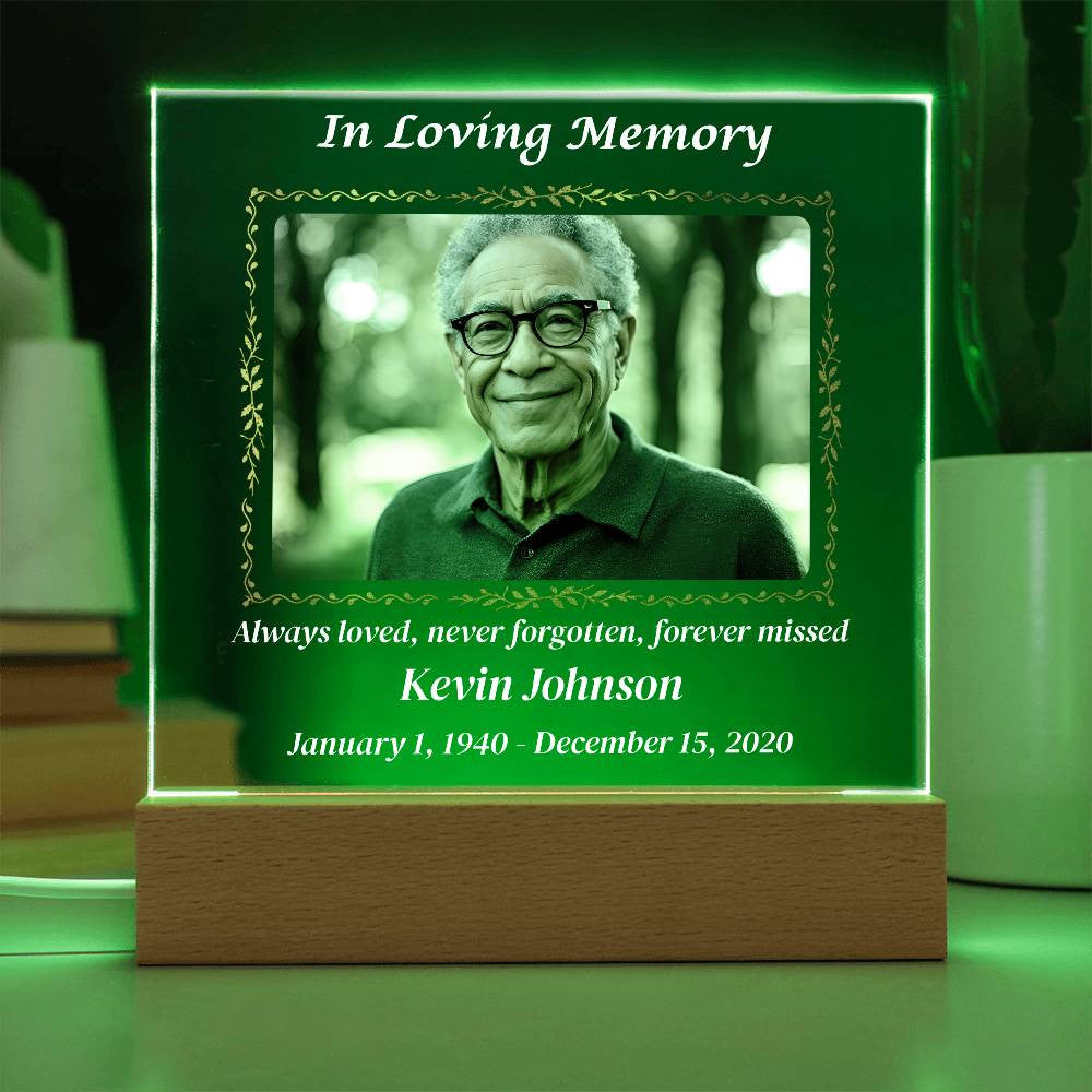 In Loving Memory - Memorial Acrylic Square Plaque w/LED base