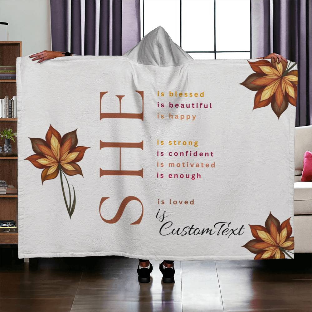 She Is (blessed...) - Luxury Hooded Sherpa Fleece Blanket (70.5" x 52")