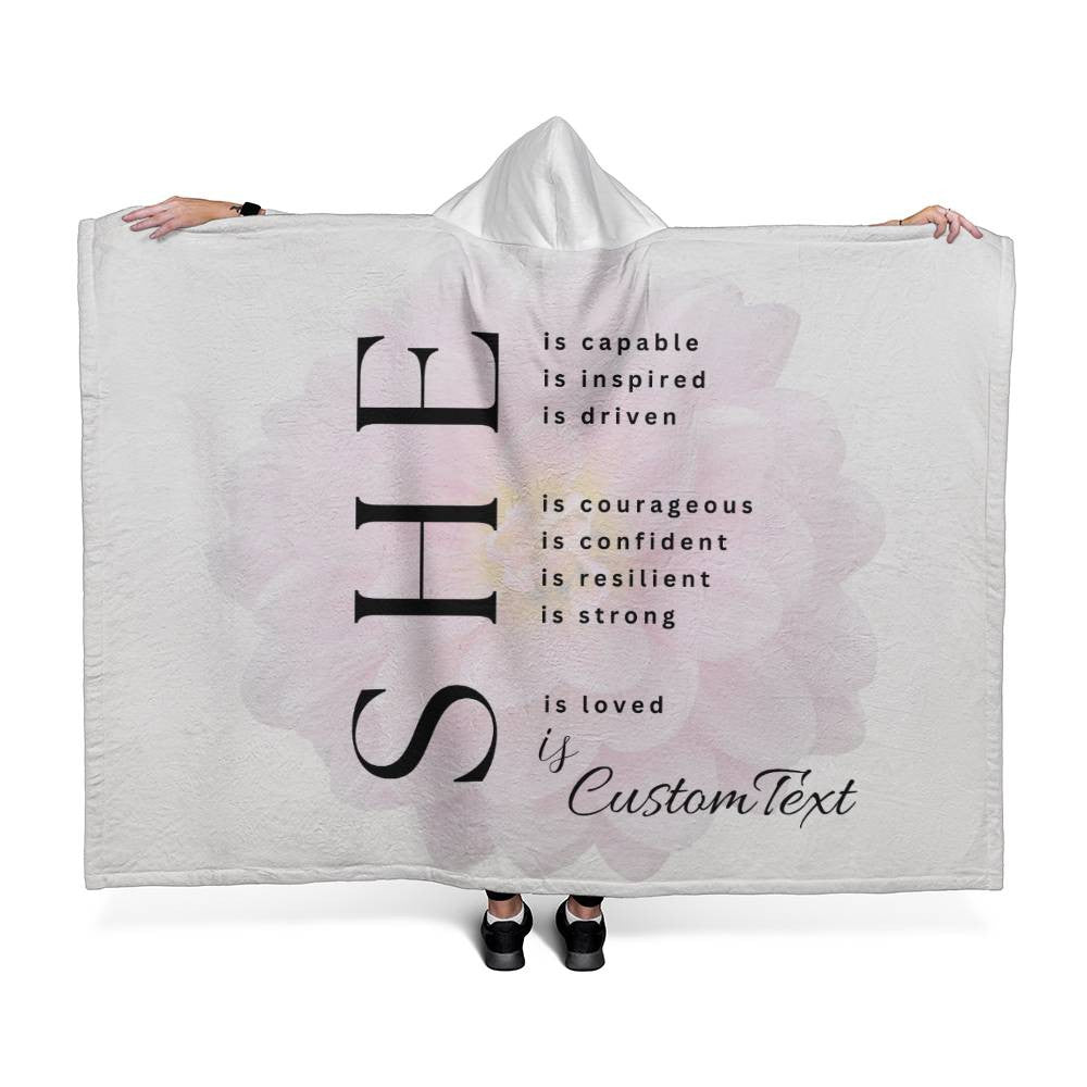 She Is (capable...) - Luxury Hooded Sherpa Fleece Blanket (70.5" x 52")