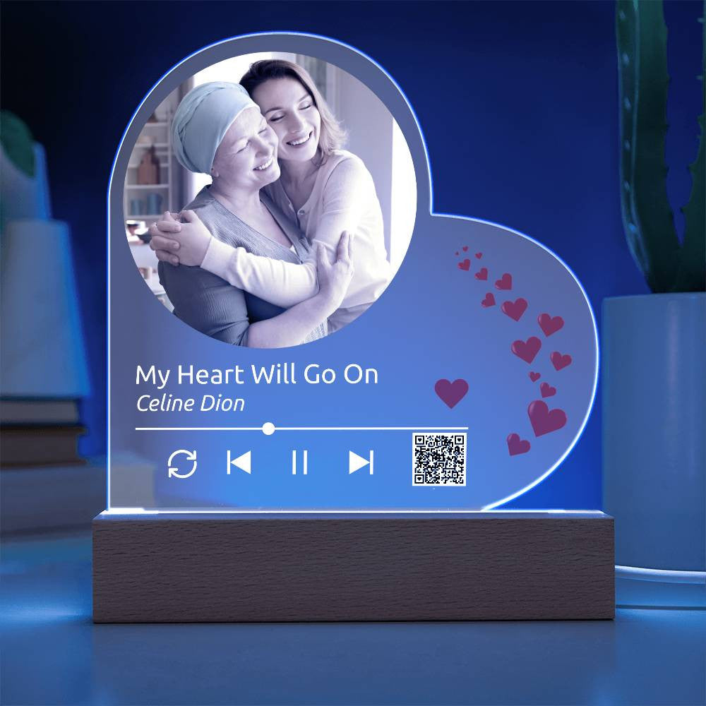 Custom Melody Keepsake w/QR Code - Acrylic Heart Plaque w/LED base