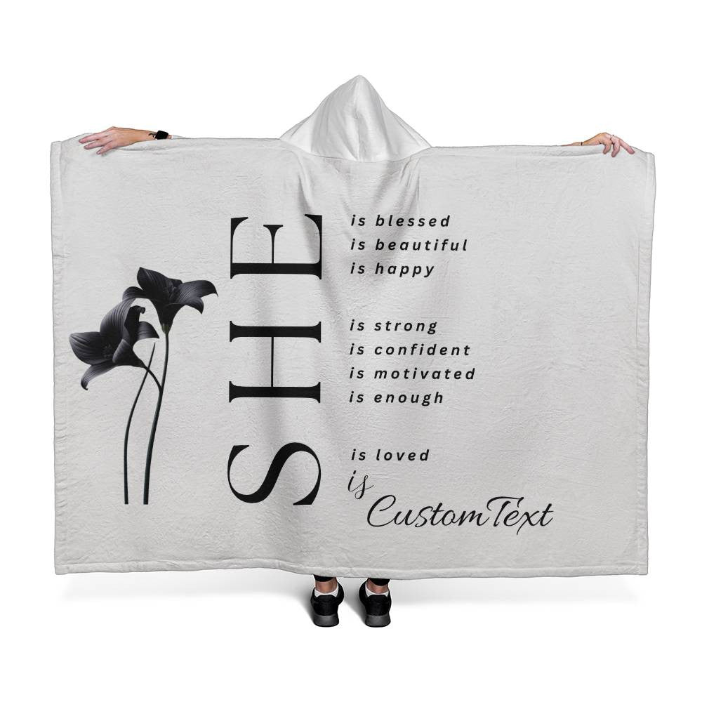 She Is (blessed...) - Luxury Hooded Sherpa Fleece Blanket (70.5" x 52")