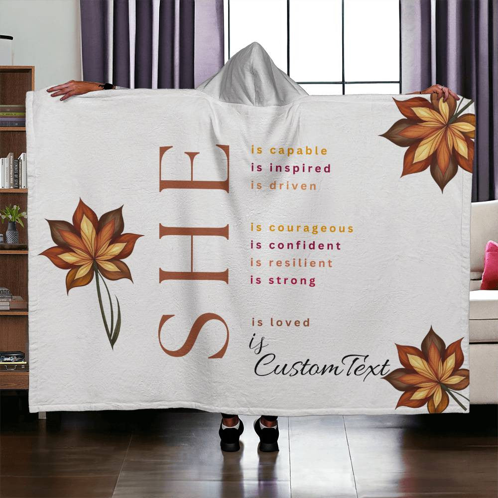 She Is (capable...) - Luxury Hooded Sherpa Fleece Blanket (70.5" x 52")