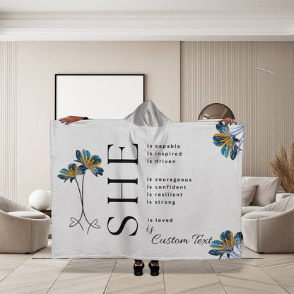 She Is (capable...) - Luxury Hooded Sherpa Fleece Blanket (70.5" x 52")