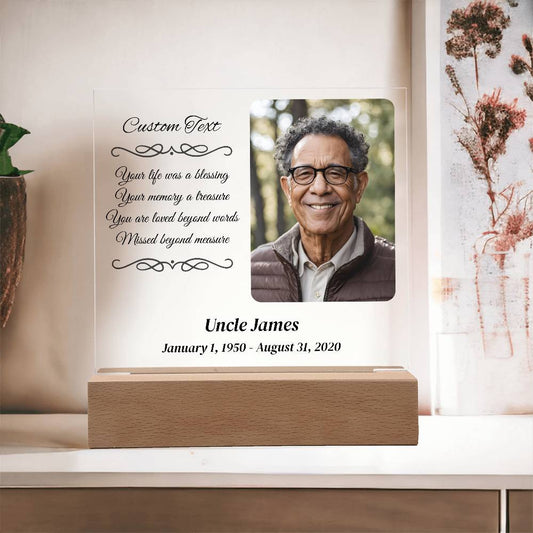 Your life was a blessing - Memorial Acrylic Square Plaque w/LED base