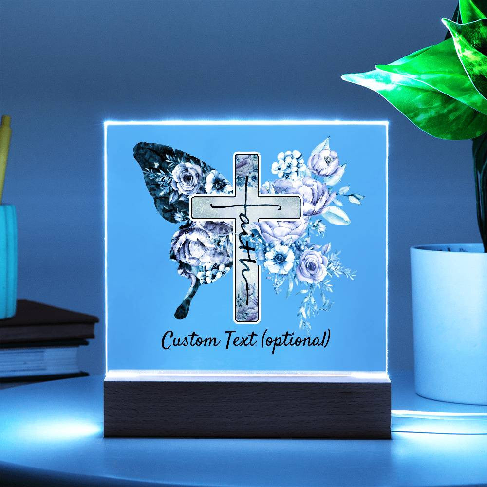 Faith - Acrylic Square Plaque w/LED base