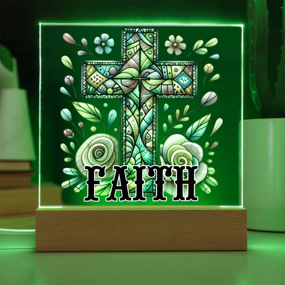 Faith - Acrylic Square Plaque w/LED base