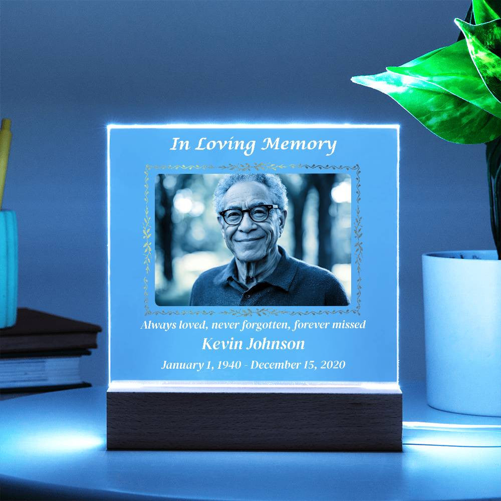 In Loving Memory - Memorial Acrylic Square Plaque w/LED base