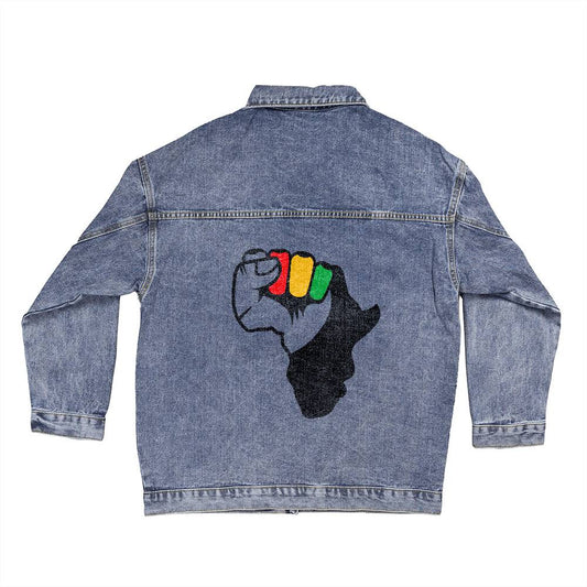 African Fist - Oversized Women's Denim Jacket