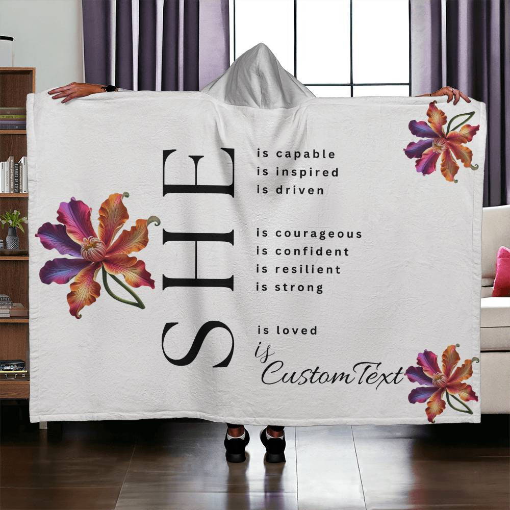 She Is (capable...) - Luxury Hooded Sherpa Fleece Blanket (70.5" x 52")