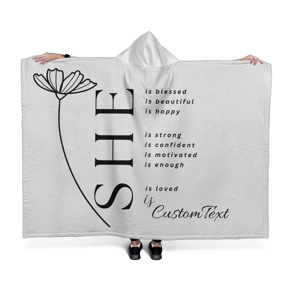 She Is (blessed...) - Luxury Hooded Sherpa Fleece Blanket (70.5" x 52")