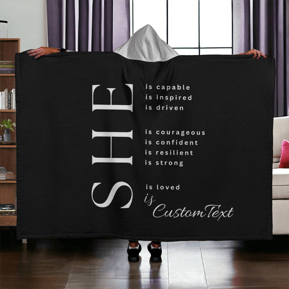 She Is (capable...) - Luxury Hooded Sherpa Fleece Blanket (70.5" x 52")