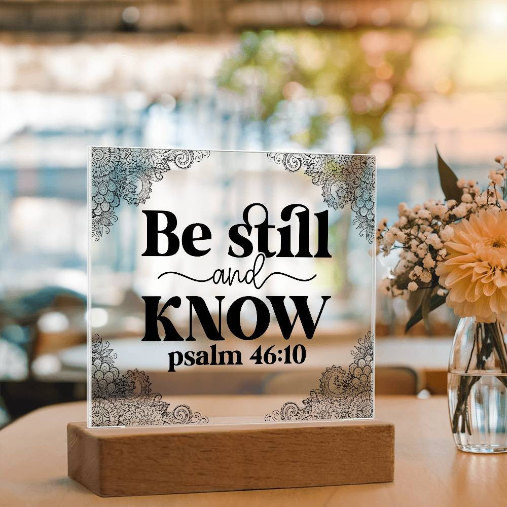 Be still and know - Acrylic Square Plaque w/LED base