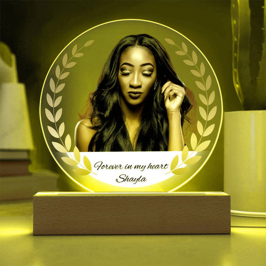 Forever In My Heart - Memorial Acrylic Circle Plaque w/LED base