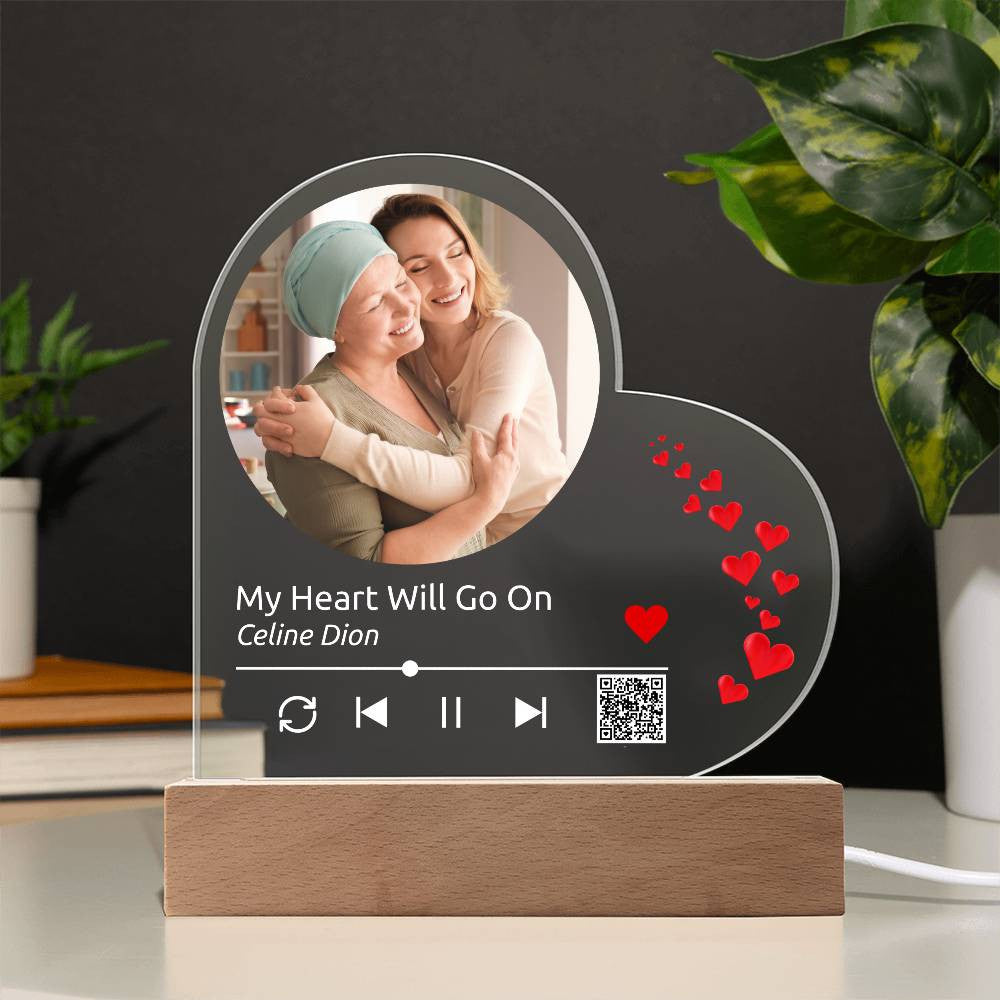 Custom Melody Keepsake w/QR Code - Acrylic Heart Plaque w/LED base