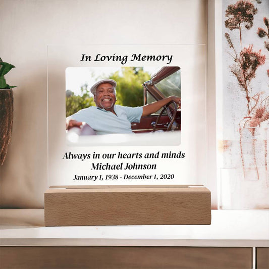 In Loving Memory - Memorial Acrylic Square Plaque w/LED base