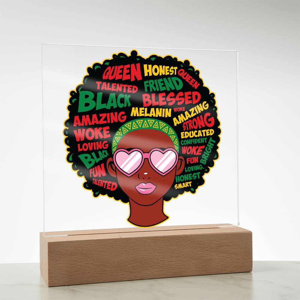 Afro Affirmations Girl - Acrylic Square Plaque w/LED base