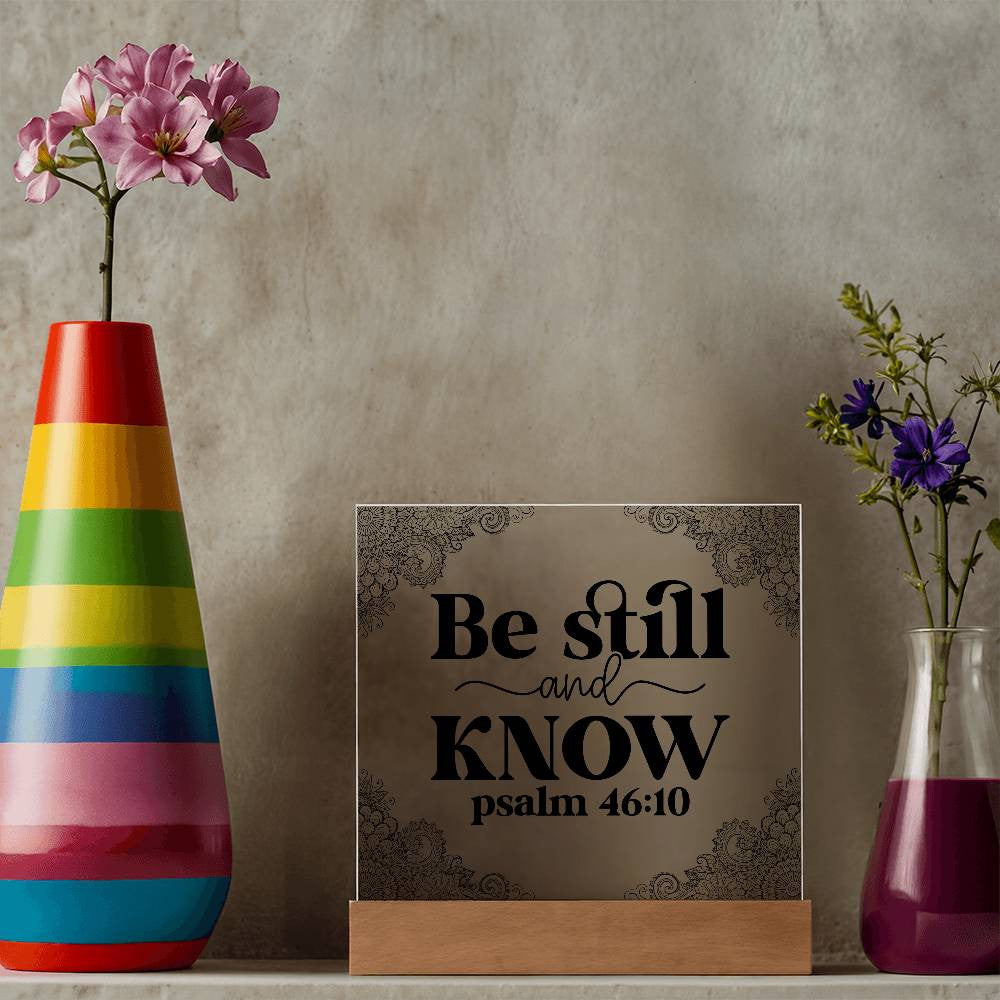 Be still and know - Acrylic Square Plaque w/LED base