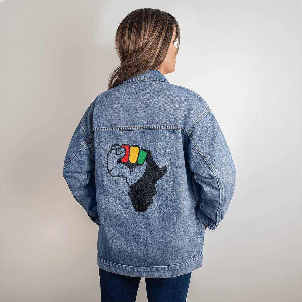 African Fist - Oversized Women's Denim Jacket