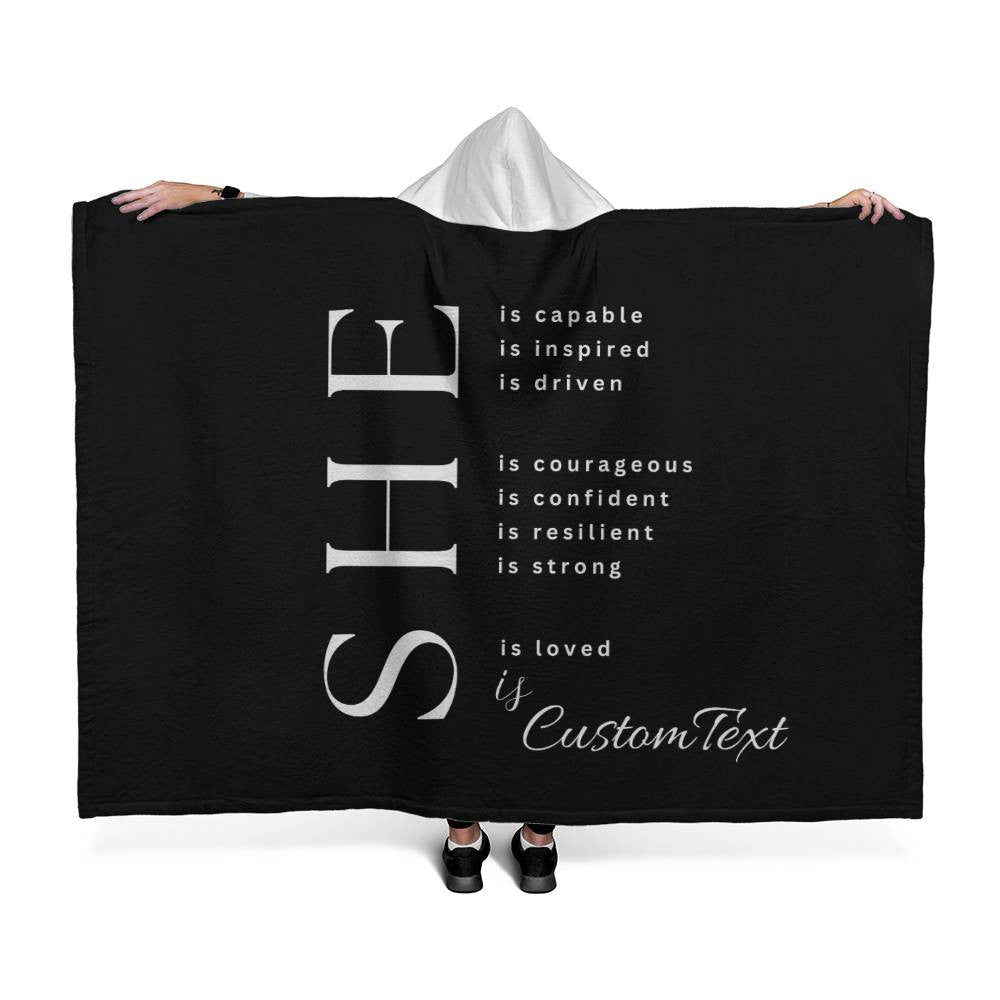 She Is (capable...) - Luxury Hooded Sherpa Fleece Blanket (70.5" x 52")