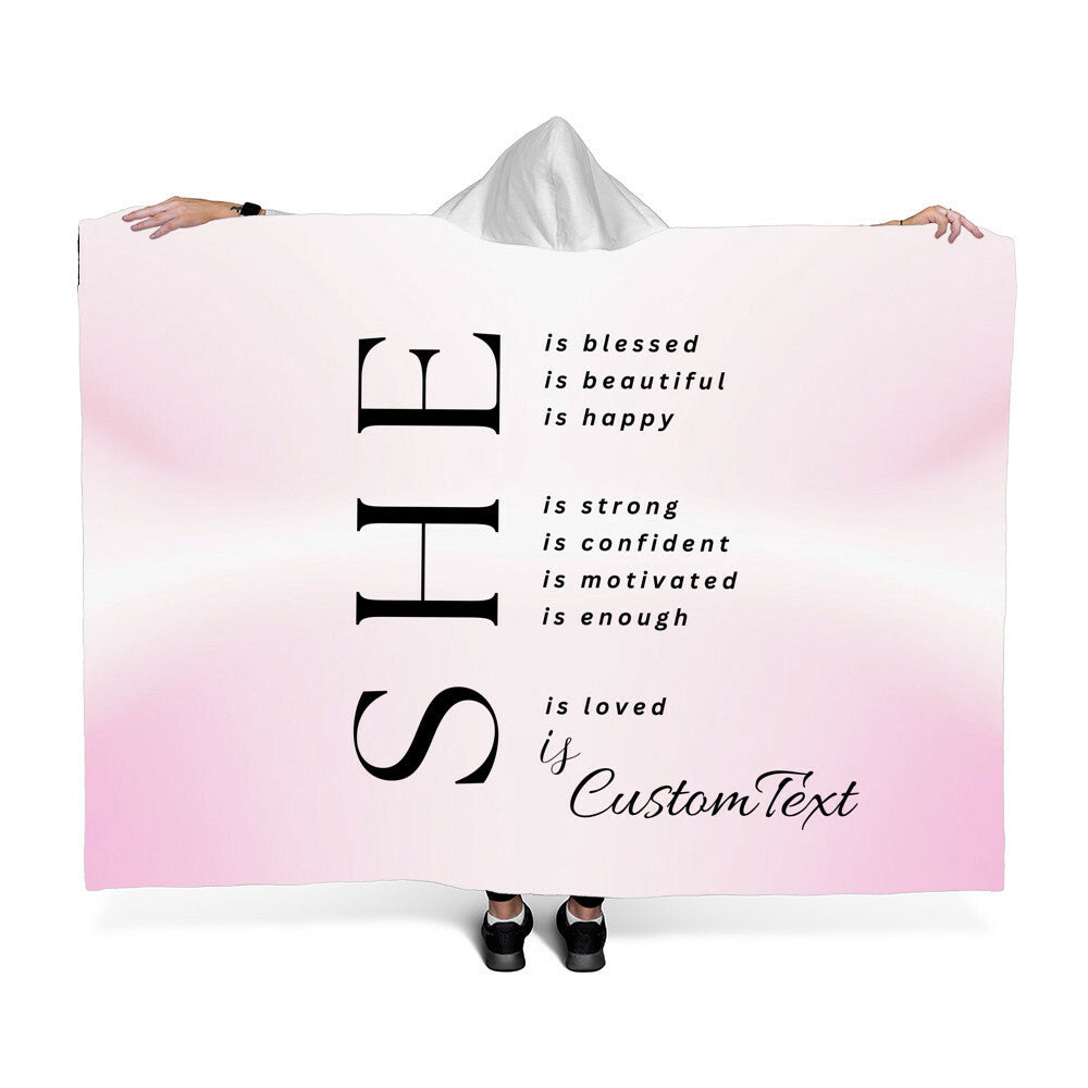 She Is (blessed...) - Luxury Hooded Sherpa Fleece Blanket (70.5" x 52")