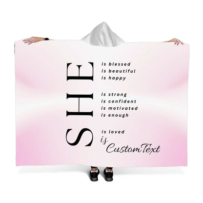 She Is (blessed...) - Luxury Hooded Sherpa Fleece Blanket (70.5" x 52")