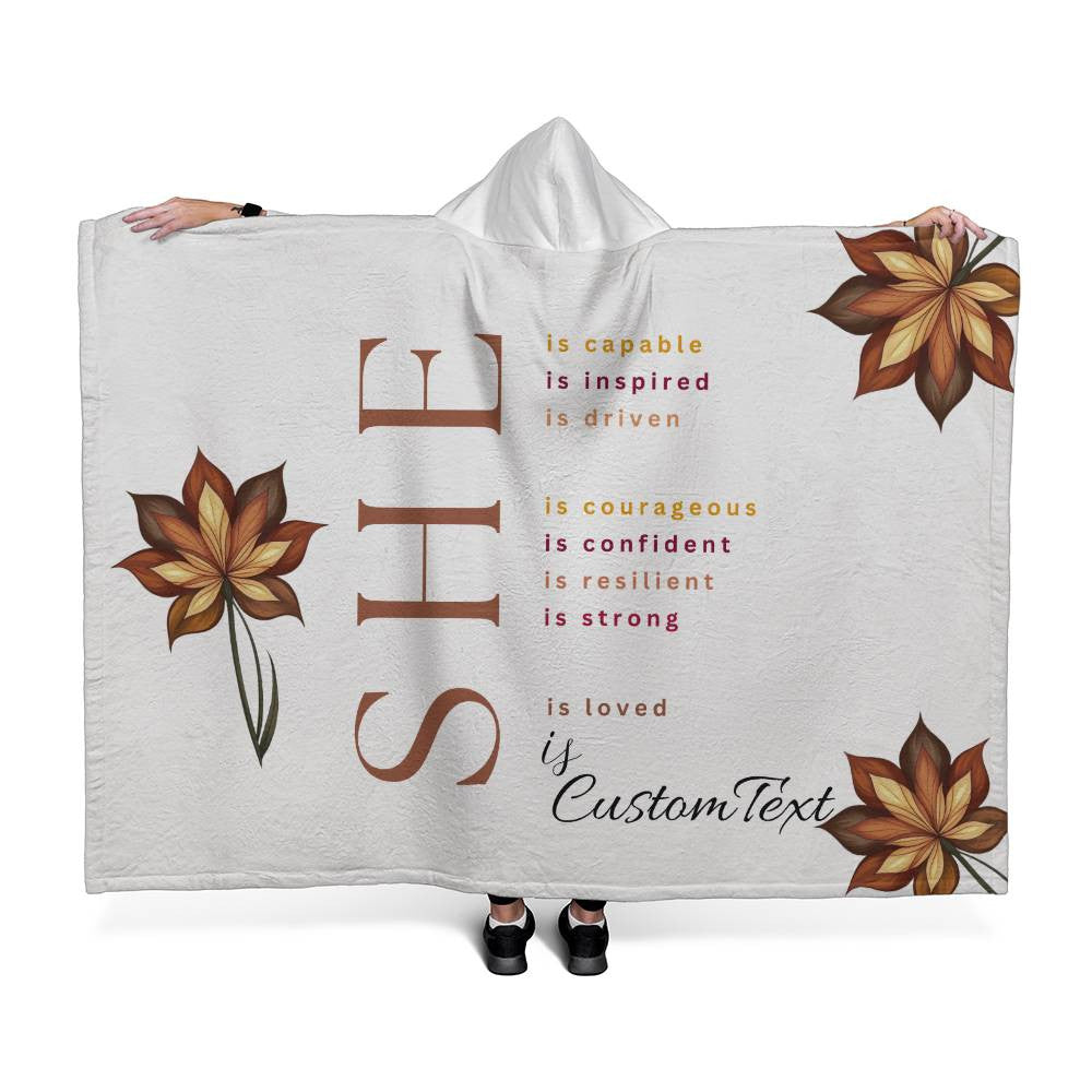 She Is (capable...) - Luxury Hooded Sherpa Fleece Blanket (70.5" x 52")