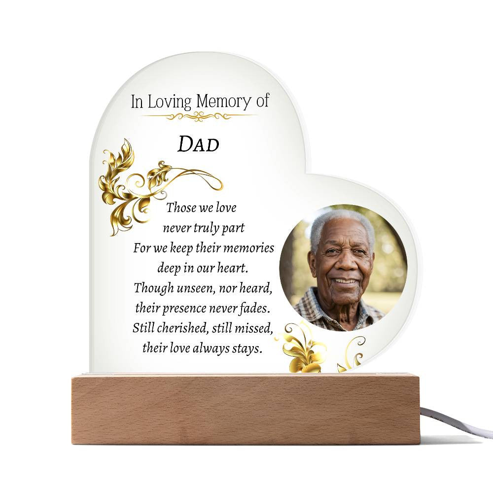 Those we love - Memorial Acrylic Heart Plaque w/LED base