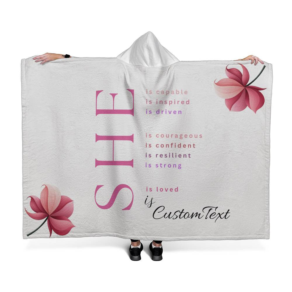 She Is (capable...) - Luxury Hooded Sherpa Fleece Blanket (70.5" x 52")