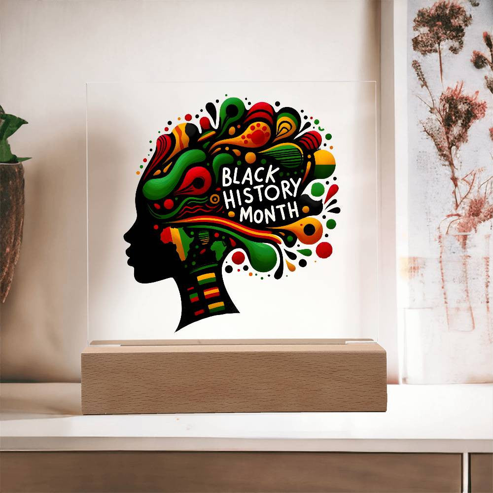 Black History Month Afrocentric Woman - Acrylic Square Plaque w/LED base