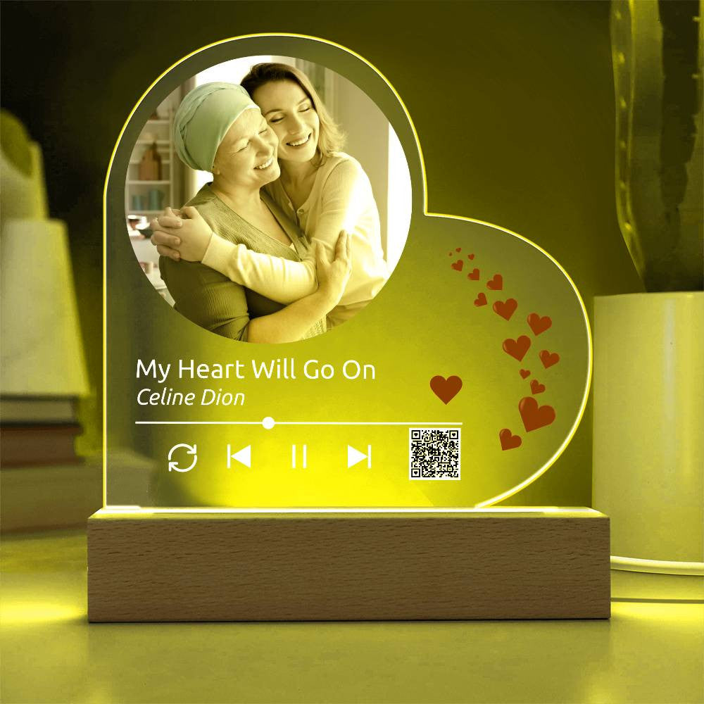 Custom Melody Keepsake w/QR Code - Acrylic Heart Plaque w/LED base