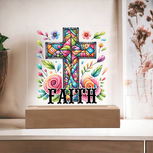 Faith - Acrylic Square Plaque w/LED base