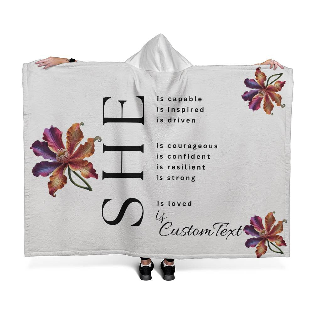 She Is (capable...) - Luxury Hooded Sherpa Fleece Blanket (70.5" x 52")