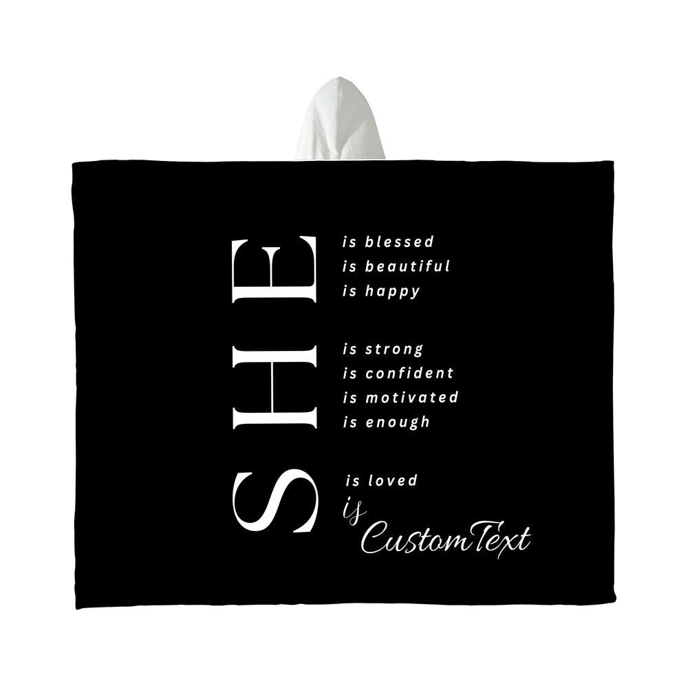 She Is (blessed...) - Luxury Hooded Sherpa Fleece Blanket (70.5" x 52")