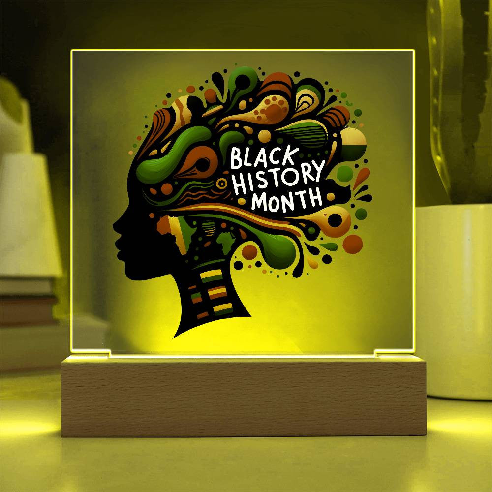 Black History Month Afrocentric Woman - Acrylic Square Plaque w/LED base