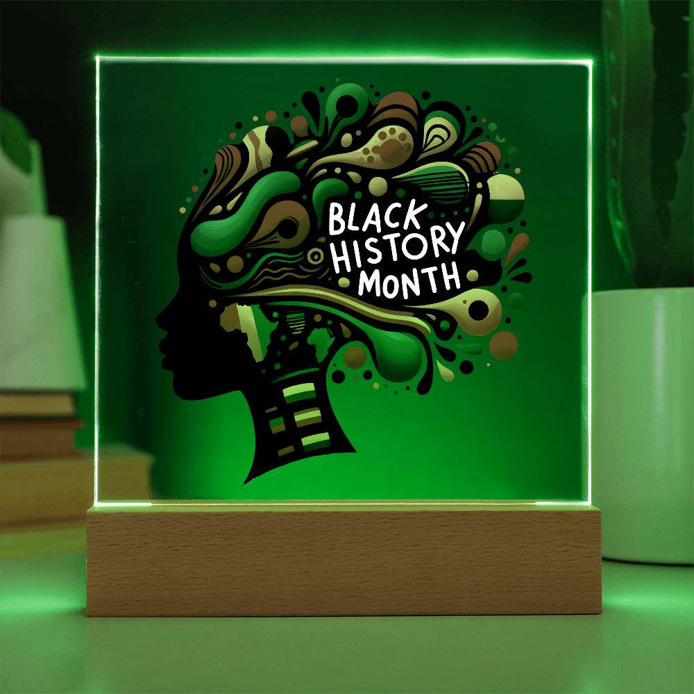 Black History Month Afrocentric Woman - Acrylic Square Plaque w/LED base