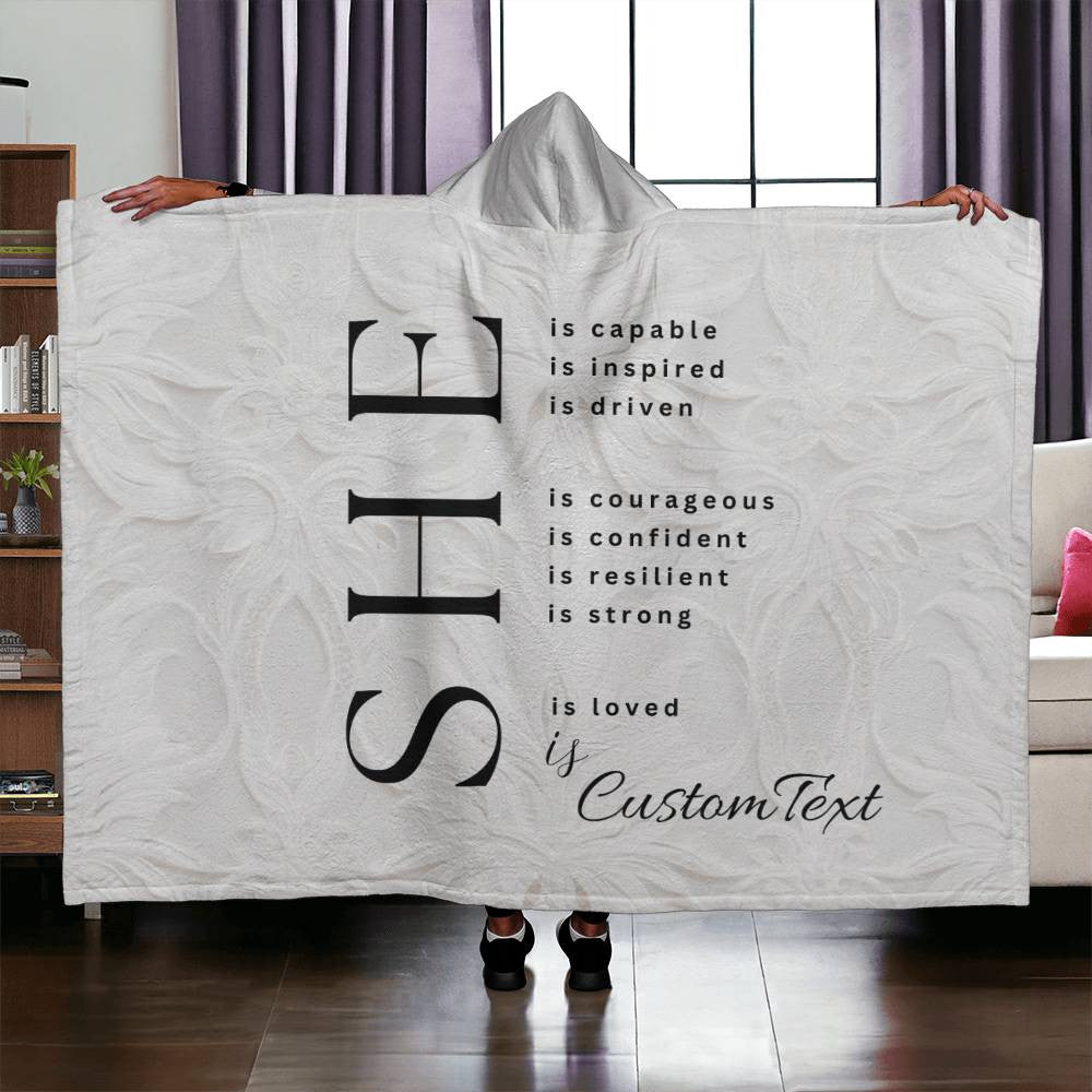 She Is (capable...) - Luxury Hooded Sherpa Fleece Blanket (70.5" x 52")